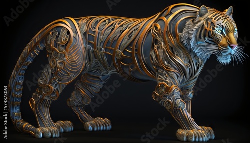 full body mechanical tiger, digital quilling. Generative AI © LAYHONG
