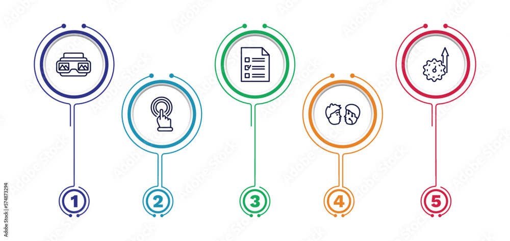 set of artificial intellegence thin line icons. artificial intellegence outline icons with infographic template. linear icons such as stereoscope, survey, efficiency, touch screen, turing test set of artificial intellegence thin line icons. artificial intellegence outline icons with infographic template. linear icons such as stereoscope, survey, efficiency, touch screen, turing test