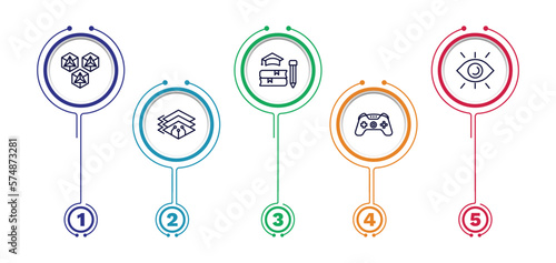 set of artificial intellegence thin line icons. artificial intellegence outline icons with infographic template. linear icons such as hexagons, teaching, view, depth perception, game control vector.