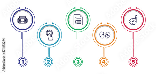 set of artificial intellegence thin line icons. artificial intellegence outline icons with infographic template. linear icons such as stereoscope, survey, efficiency, touch screen, turing test