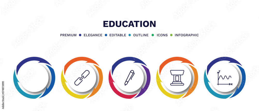set of education thin line icons. education outline icons with infographic template. linear icons such as lunchbox, binding, ballpoint pen, classroom tribune, sinusoid vector. set of education thin line icons. education outline icons with infographic template. linear icons such as lunchbox, binding, ballpoint pen, classroom tribune, sinusoid vector.