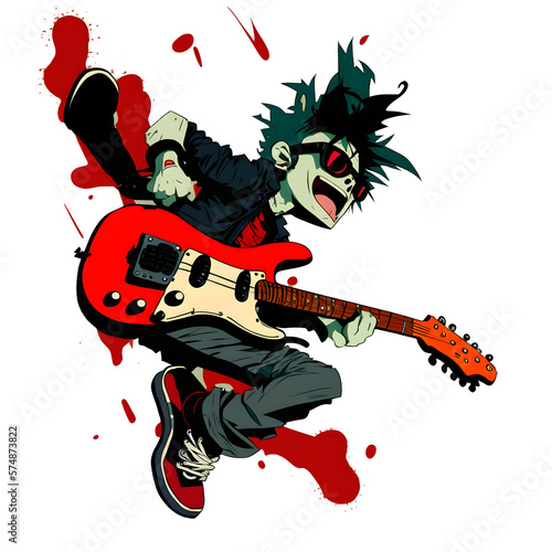 Rockin' in the Comic Style: A Boy with Black Glasses and Red Fender Guitar