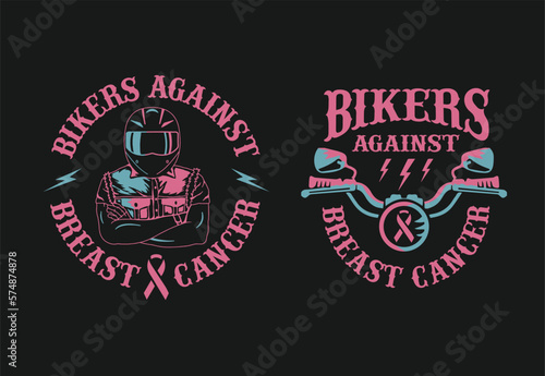 VECTORS. Pink illustrations for Bikers or Motorcycle Clubs against breast cancer. Fighting cancer, ride for a cure, awareness event