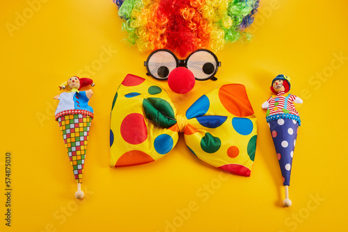 April Fool s day concept. Clown on yellow background