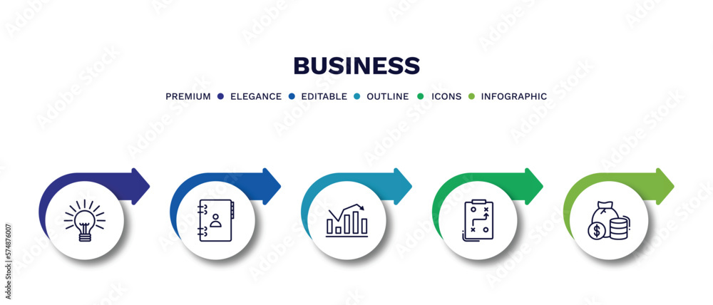 set of business thin line icons. business outline icons with infographic template. linear icons such as round light bulb, address book, statistical chart, tactic, finance vector. set of business thin line icons. business outline icons with infographic template. linear icons such as round light bulb, address book, statistical chart, tactic, finance vector.