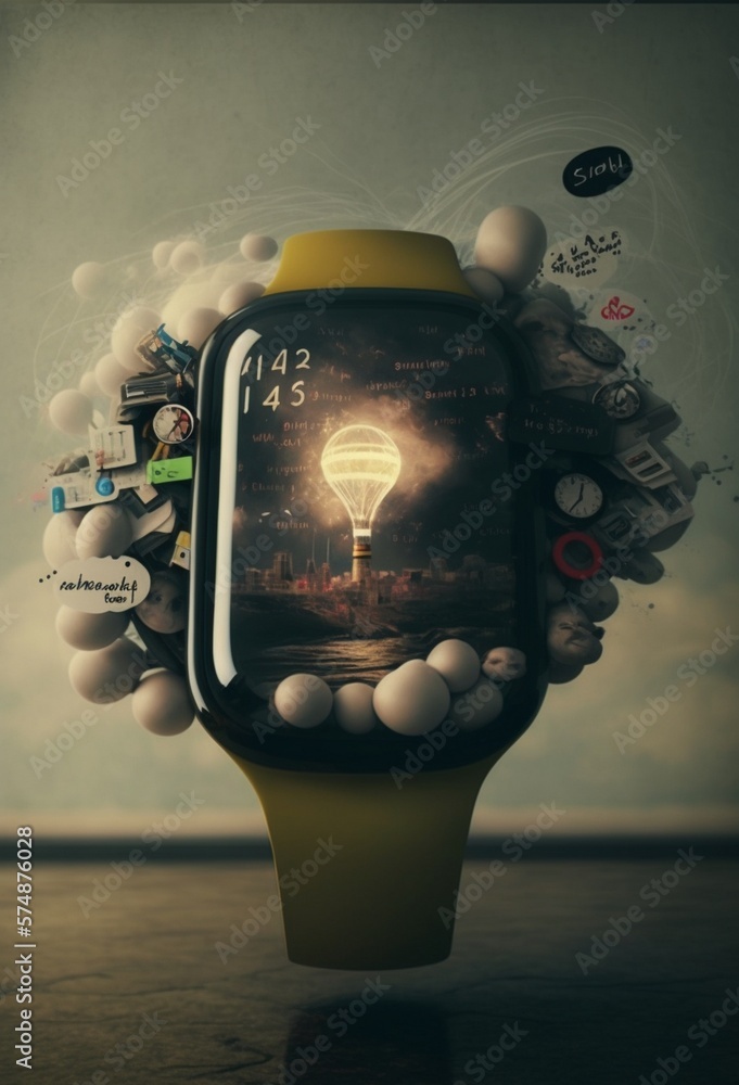 smart watch mobile wallpaper. 3d smart watch illustration. AI Generated Stock Illustration