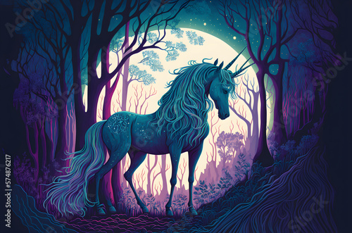 Moon Unicorn Illustration - Generative AI