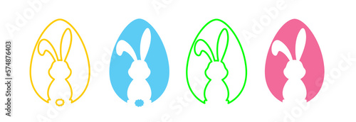 Easter egg hunt. Easter rabbit set. Bunny outline vector illustration. Bunny rabbit cut out on easter egg isolated.