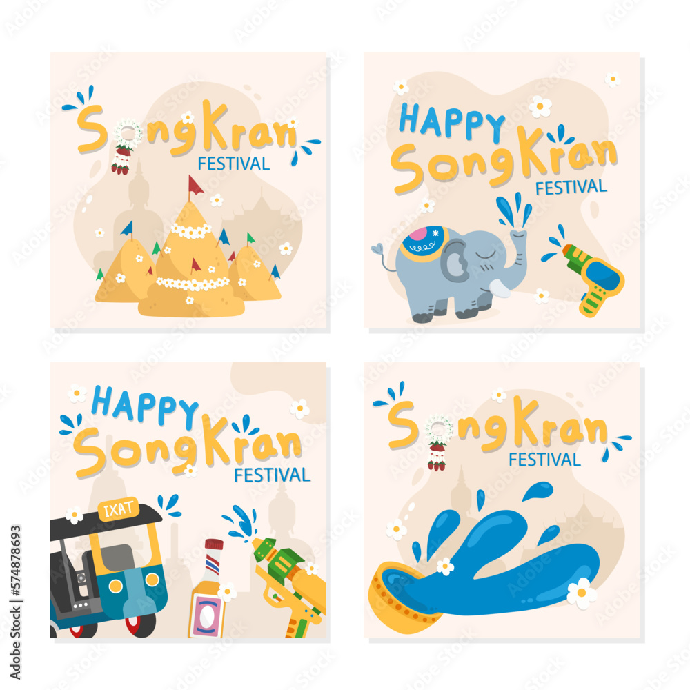 4 Design template for Songkran Festival vector illustration flat design.