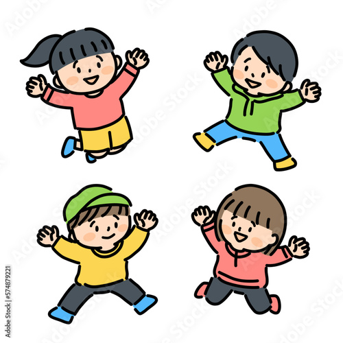 笑顔でジャンプする子ども達