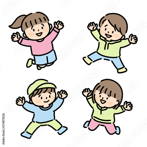 笑顔でジャンプする子ども達