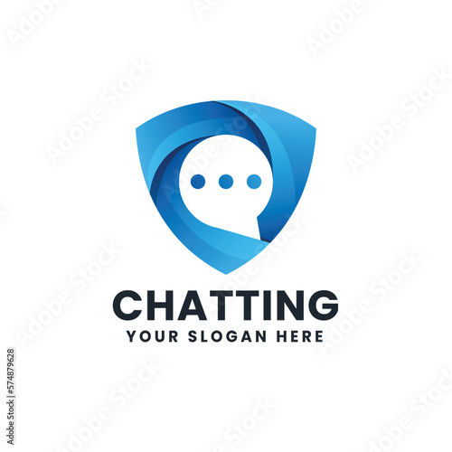 Chat Defender Gradient Logo Vector Icon Illustration