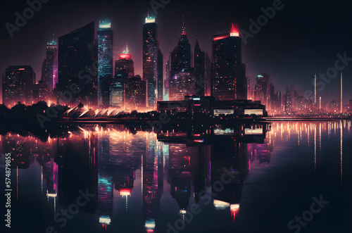 City Illustration Night Far - Generative AI