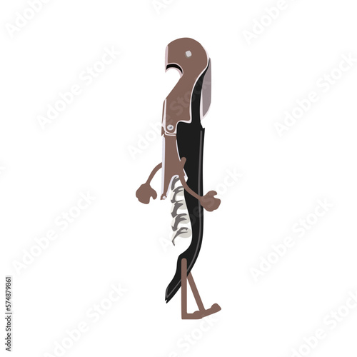 Cute Corkscrew Wine Opener character, vector illustration in trendy flat cartoon design style. Editable graphic resources for many purposes.
