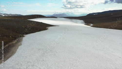 Iceland Okjokull thin sheet of ice, drone flyover first extinct glacier on Earth photo