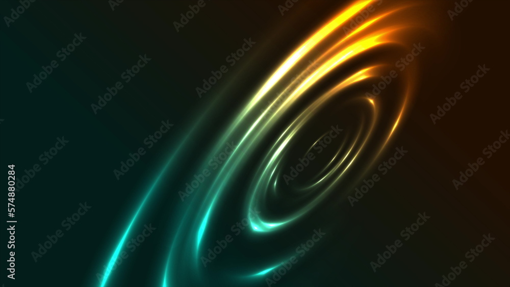 Naklejka premium Blue and orange neon glowing smooth circles abstract background