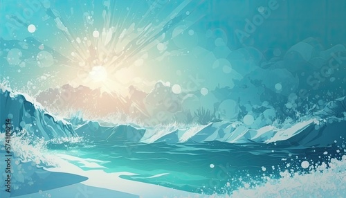 Beautiful Designer Seasonal Background with Ocean Blue Color Hue Winter Modern Wallpaper Template with Vibrant Hues and Stunning Scenery for Presentation, Ad, and All Applications (generative AI)