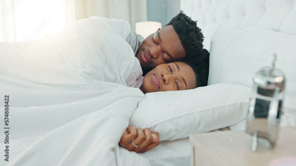 Comfort couple, sleeping in bedroom and morning cuddle for rest, relax and rest break at home. Happy, love and cozy people in romantic relationship with care, hug and smile together in bedroom Comfort couple, sleeping in bedroom and morning cuddle for rest, relax and rest break at home. Happy, love and cozy people in romantic relationship with care, hug and smile together in bedroom