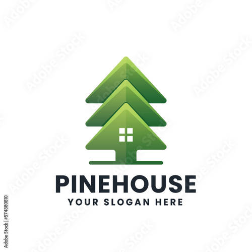 Pine House Gradient Logo Vector Icon Illustration