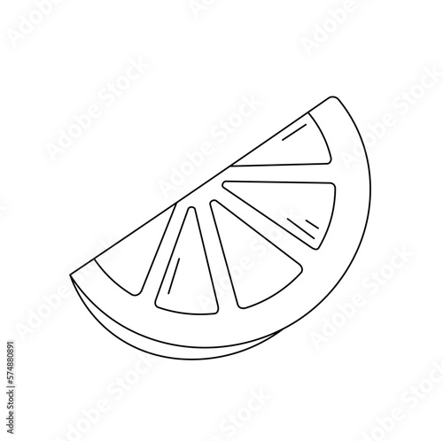 Vector isolated one single citrus half circle slice piece  colorless black and white contour line easy drawing