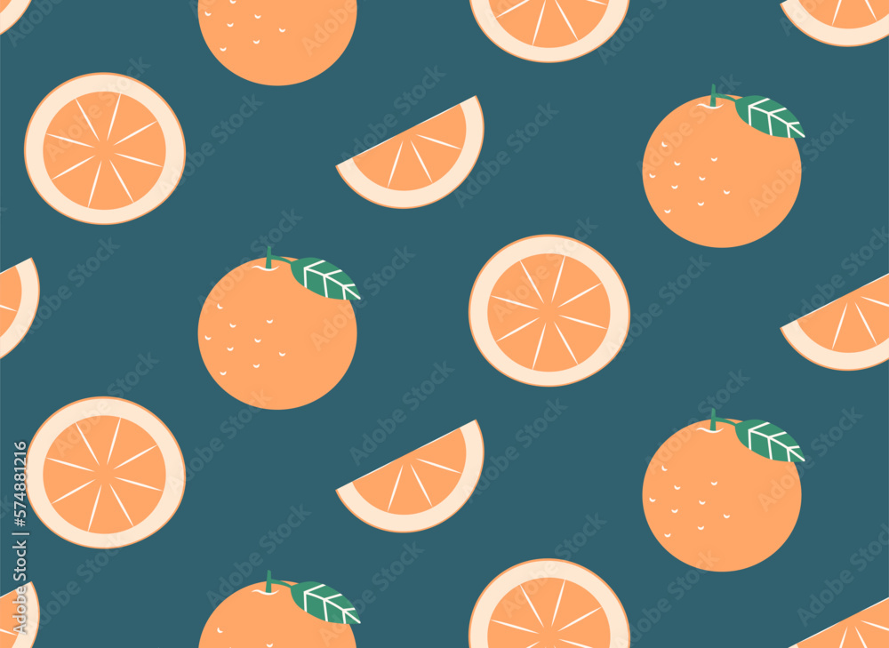 Seamless pattern with orange. Beautiful fruit texture in flat style.