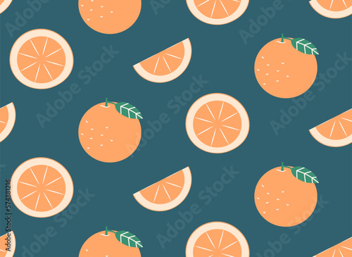 Seamless pattern with orange. Beautiful fruit texture in flat style.