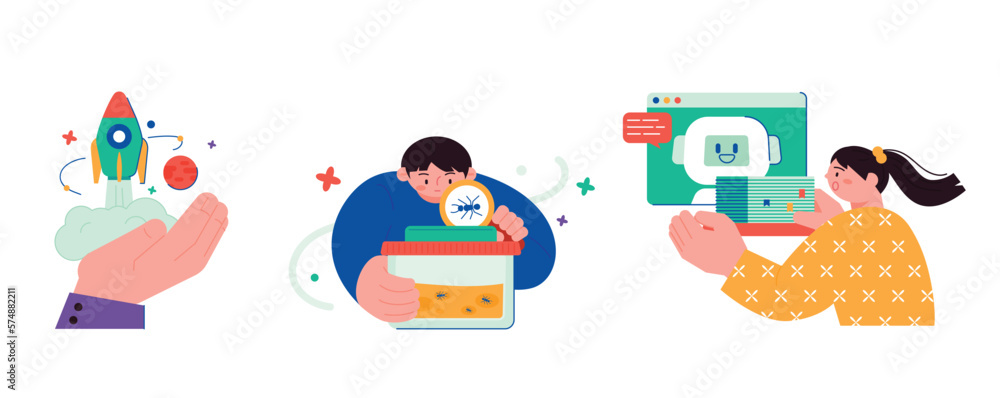 Education concept illustration. People who research, explore and advance their skills. Education concept illustration. People who research, explore and advance their skills.