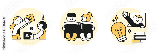 Education concept illustration. Students are studying together and developing their creativity.