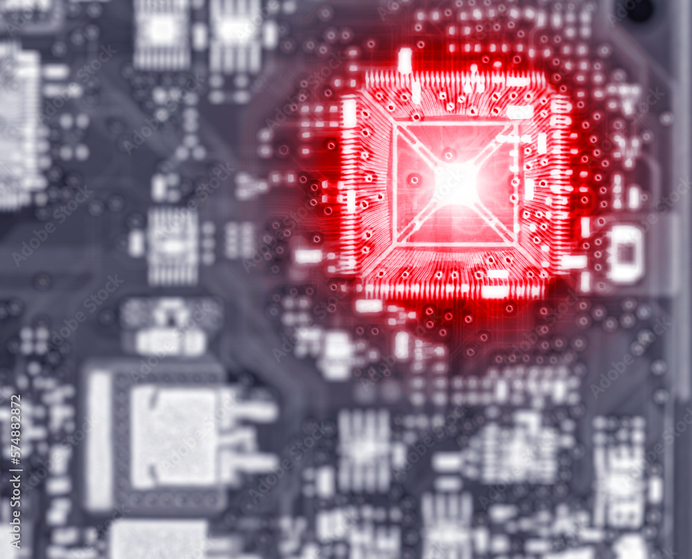 X-ray of The CPU on Circuit board. Blue abstract technology background ...
