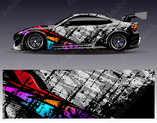 Car wrap design vector. Graphic abstract stripe racing background kit designs for wrap vehicle  race car  rally  adventure and livery