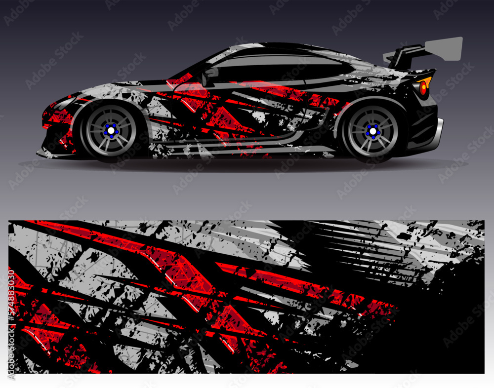 Car wrap design vector. Graphic abstract stripe racing background kit designs for wrap vehicle race car rally adventure and livery Car wrap design vector. Graphic abstract stripe racing background kit designs for wrap vehicle race car rally adventure and livery