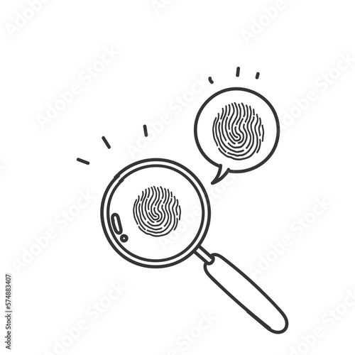 hand drawn doodle looking through magnifying glass at fingerprints