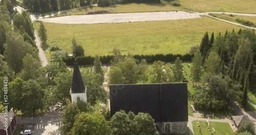 Aerial view of medieval Vanajan church in summer, Hämeenlinna, Finland. photo