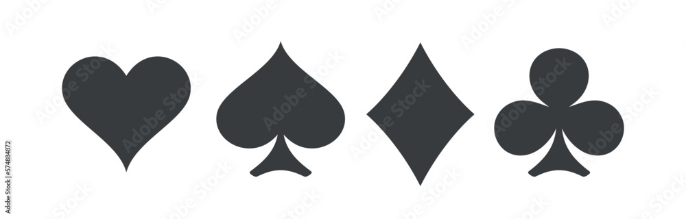 Fototapeta premium A set of card suits. A symbol of a deck of playing cards or gambling games (poker, bridge). Four card suits: spades, hearts, diamonds and clubs.