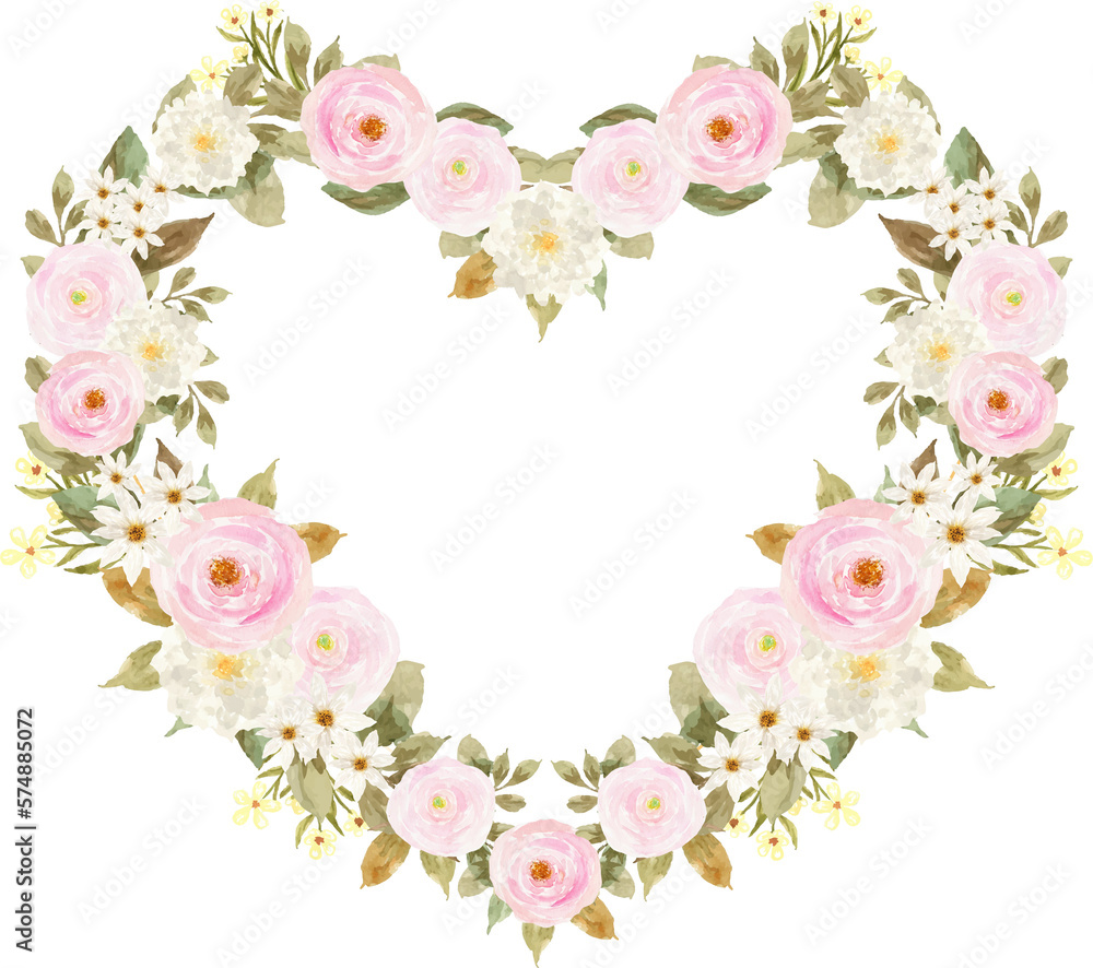 Elegant Pink And White Watercolor Floral Wreath