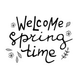 Vector illustration of welcom spring time lettering isolated with decortive elements