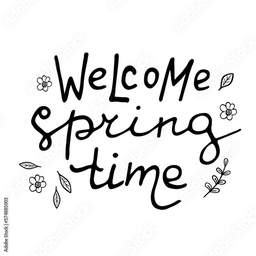 Vector illustration of welcom spring time lettering isolated with decortive elements