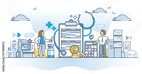 Medical billing and coding for medicine services standards outline concept. Financial codes for insurance systems from hospital as work with health care procedure standardization vector illustration. photo