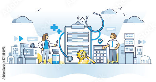 Medical billing and coding for medicine services standards outline concept. Financial codes for insurance systems from hospital as work with health care procedure standardization vector illustration.
