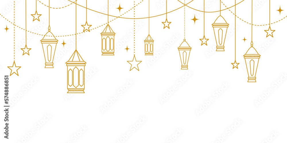 islamic decoration with golden lantern and star isolated on white background - obrazy, fototapety, plakaty 