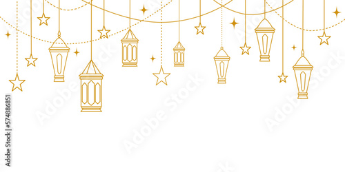 islamic decoration with golden lantern and star isolated on white background photo
