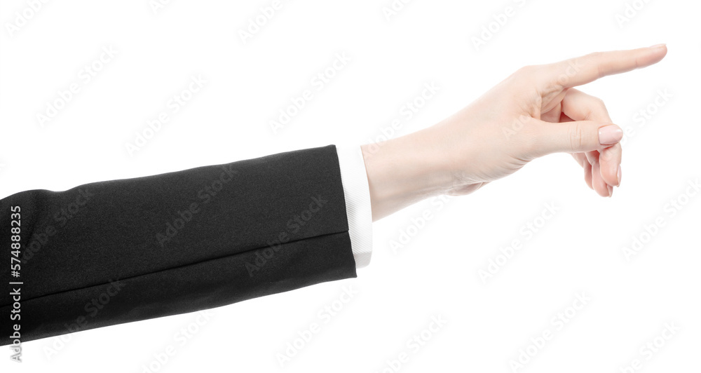 Female caucasian hands in black and white office clothes isolated white background. business woman hands showing different gestures. Office Style Female caucasian hands in black and white office clothes isolated white background. business woman hands showing different gestures. Office Style