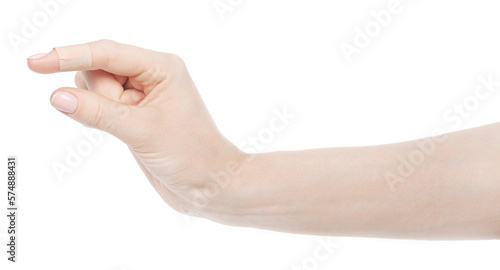 Female caucasian hands with medical adhesive wound plaster  isolated white background. Woman hands with surgical tape showing different gestures. first aid bandage © Илья Подопригоров