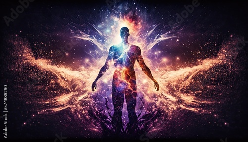 Astral Body silhouette In Cosmic Abstract Space  Representing Spiritual Connection and Meditation  Ascending Beyond  Ai  Ai Generated
