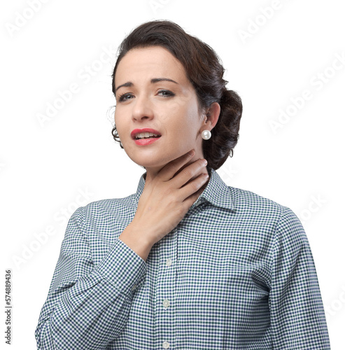 Billede på lærred Woman with sore throat