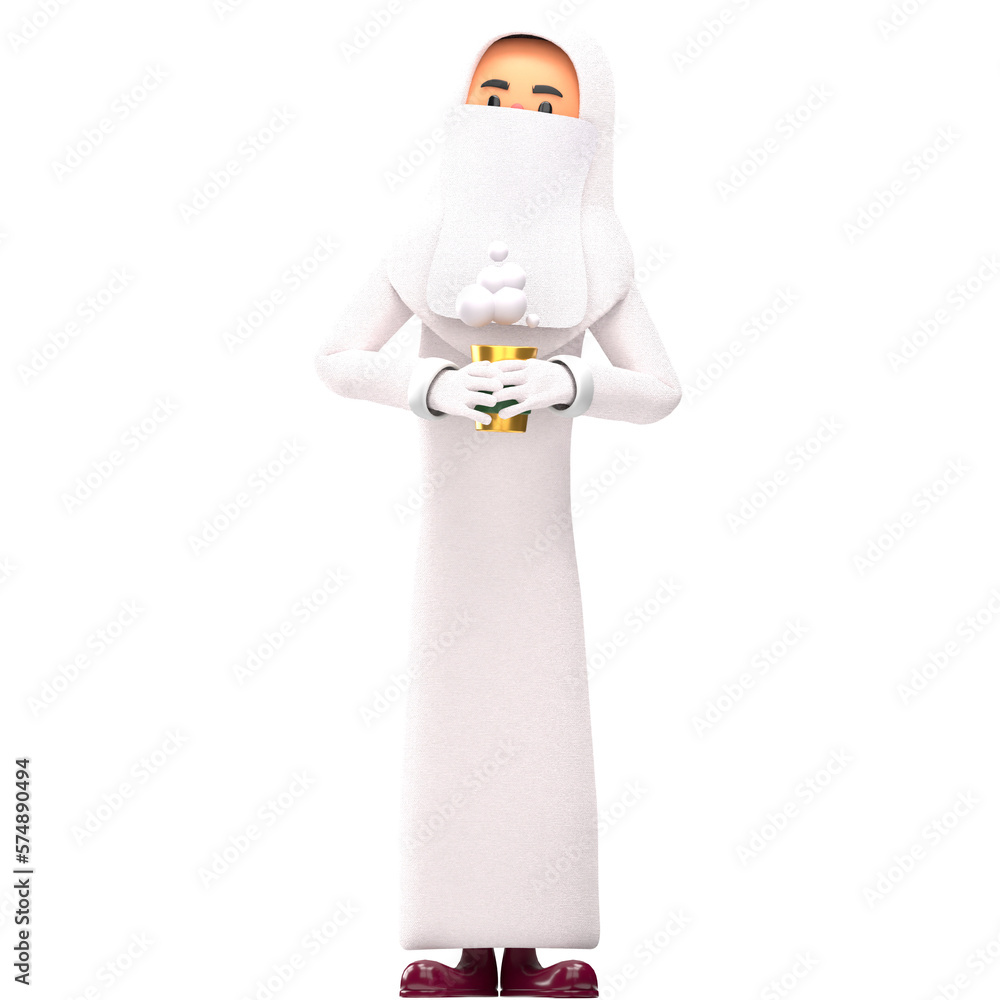 3d muslim girl drinking coffee 3d muslim girl drinking coffee