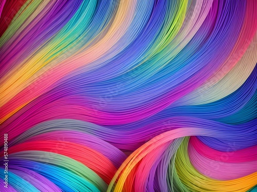 threads of yarn as an abstract background, close-up, multi-colored threads of colored delicate rainbow yarn Generative AI