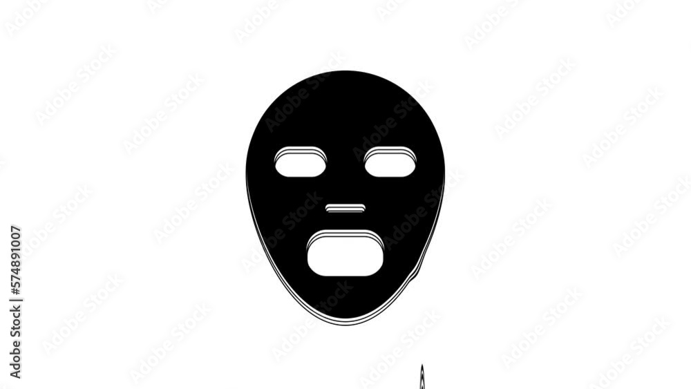 Black Facial cosmetic mask icon isolated on white background. Cosmetology, medicine and health care. 4K Video motion graphic animation Black Facial cosmetic mask icon isolated on white background. Cosmetology, medicine and health care. 4K Video motion graphic animation