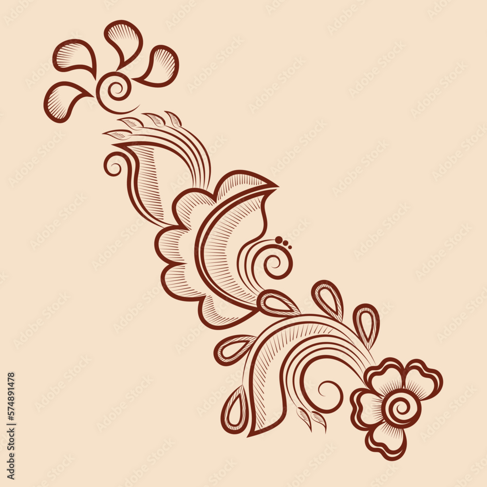 Vector illustration of traditional indian henna mehndi floral ornament