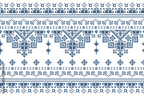 Canvastavla Zmijanjski vez embroidery style vector long horizontal seamless pattern - textil